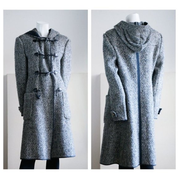 Sportmax Tweed Toggle Buttons Hooded Fall Wool Coat 14/L - Picture 1 of 15